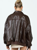 Princess Polly Goldsmith Faux Leather Bomber Jacket Brown