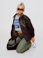 Princess Polly Goldsmith Faux Leather Bomber Jacket Brown
