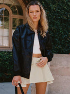 Princess Polly Goldsmith Faux Leather Bomber Jacket Black