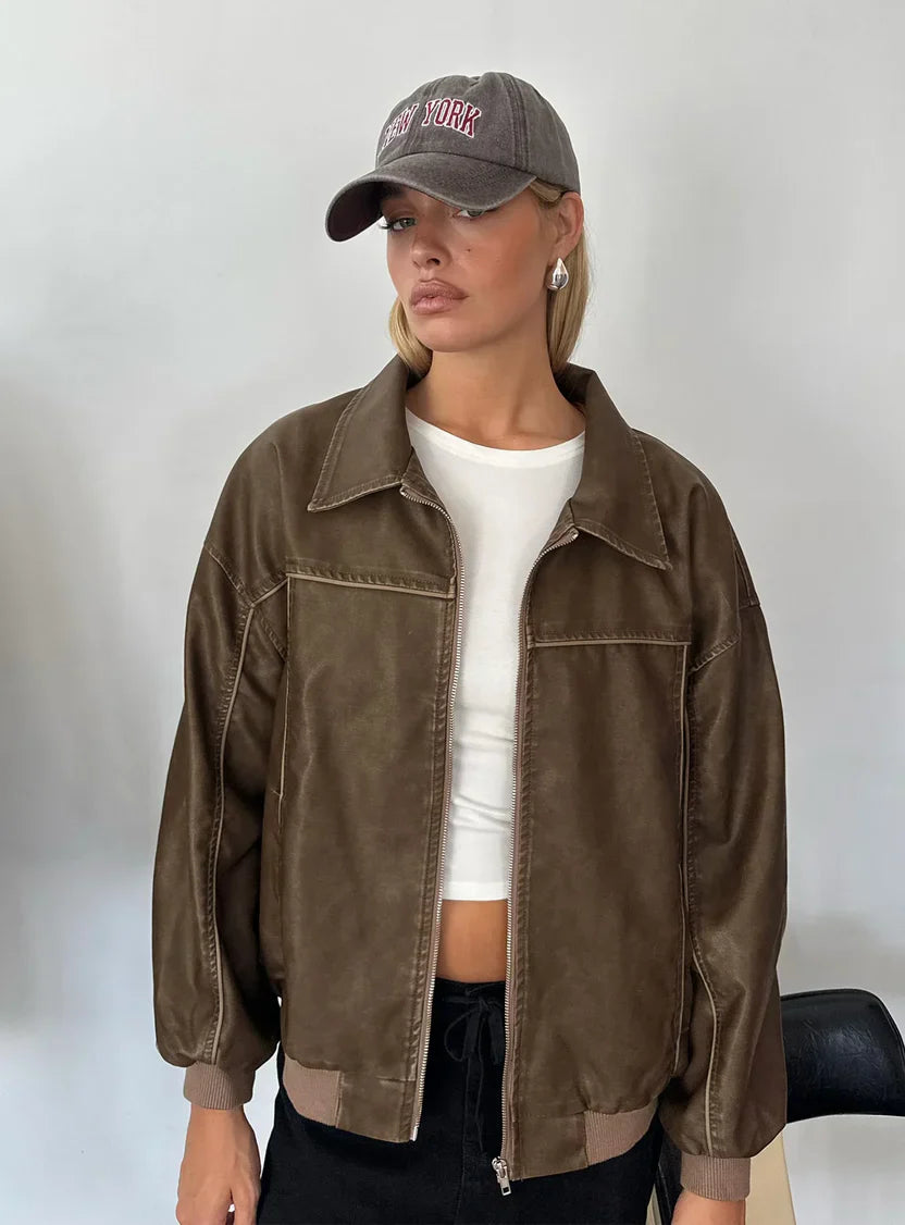 Princess Polly Goldsmith Faux Leather Bomber Jacket