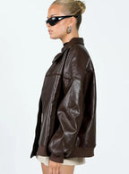 Princess Polly Goldsmith Faux Leather Bomber Jacket Brown