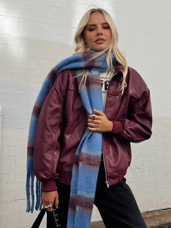Princess Polly Goldsmith Faux Leather Bomber Jacket Burgundy