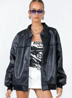 Princess Polly Goldsmith Faux Leather Bomber Jacket Black