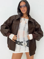 Princess Polly Goldsmith Faux Leather Bomber Jacket Brown