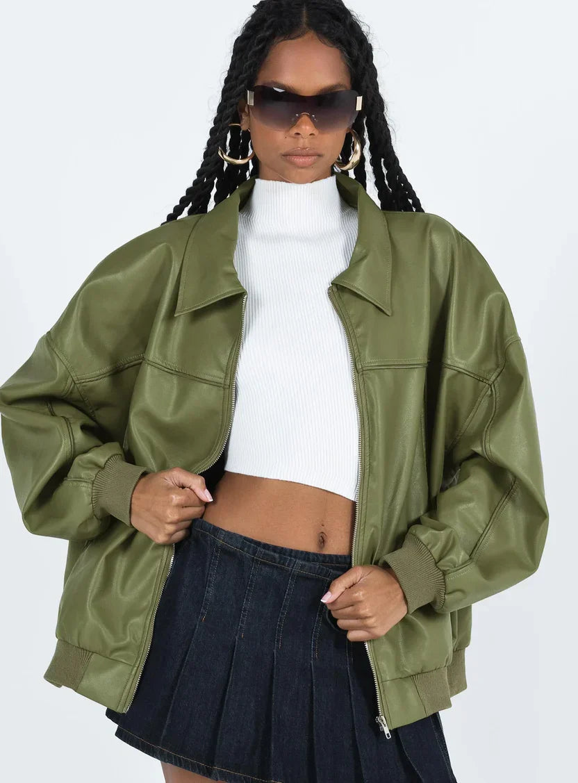 Princess Polly Goldsmith Faux Leather Bomber Jacket