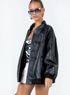 Princess Polly Goldsmith Faux Leather Bomber Jacket Black