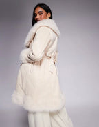 Princess Polly Simmer Lane suedette faux fur trim belted longline penny lane coat