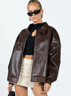 Princess Polly Goldsmith Faux Leather Bomber Jacket Brown