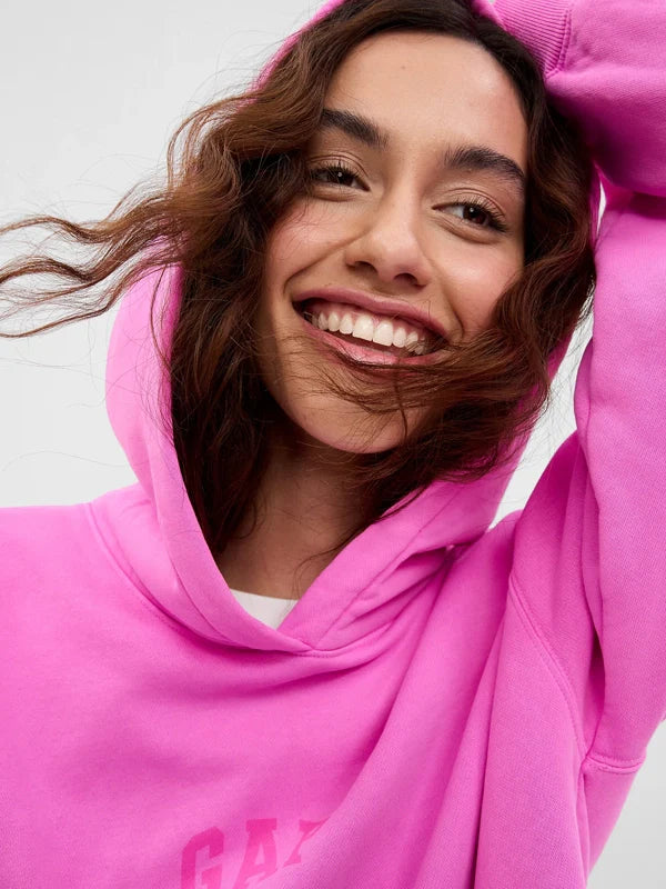 Project Gap Arch Logo Cropped Hoodie in Pink For Sale