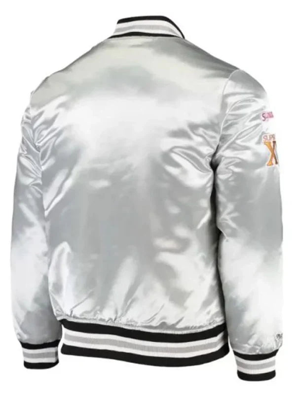 Raiders-Las-Vegas-Super-Bowl-Silver-Satin-Bomber-Jacket