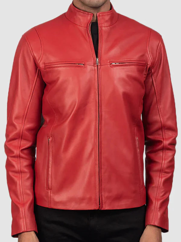 Red Leather Biker Jacket Mens For Sale
