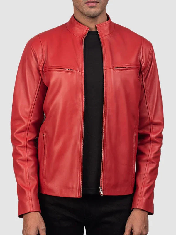Red Leather Biker Jacket Mens