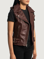 Rhonda Maroon Leather Biker Vest