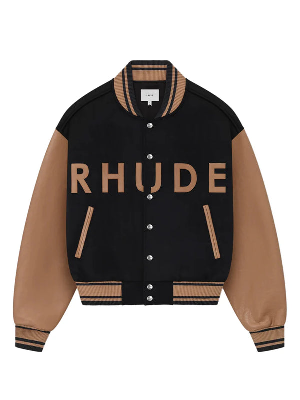 Rhude-Varsity-Jacket-Brown-And-Black