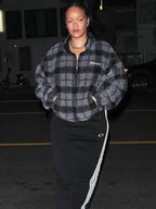 Rihanna Nyc Navy Miu Miu Crocheted Cropped Track Jacket