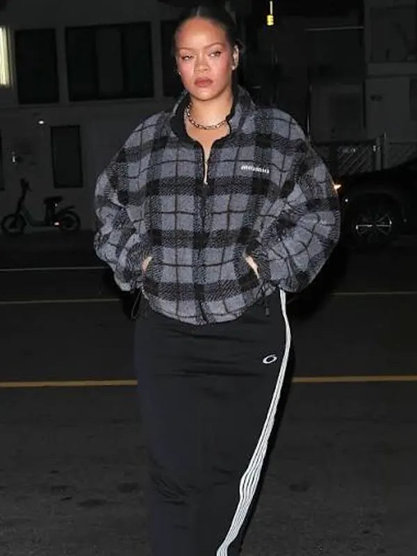 Rihanna Nyc Navy Miu Miu Crocheted Cropped Track Jacket