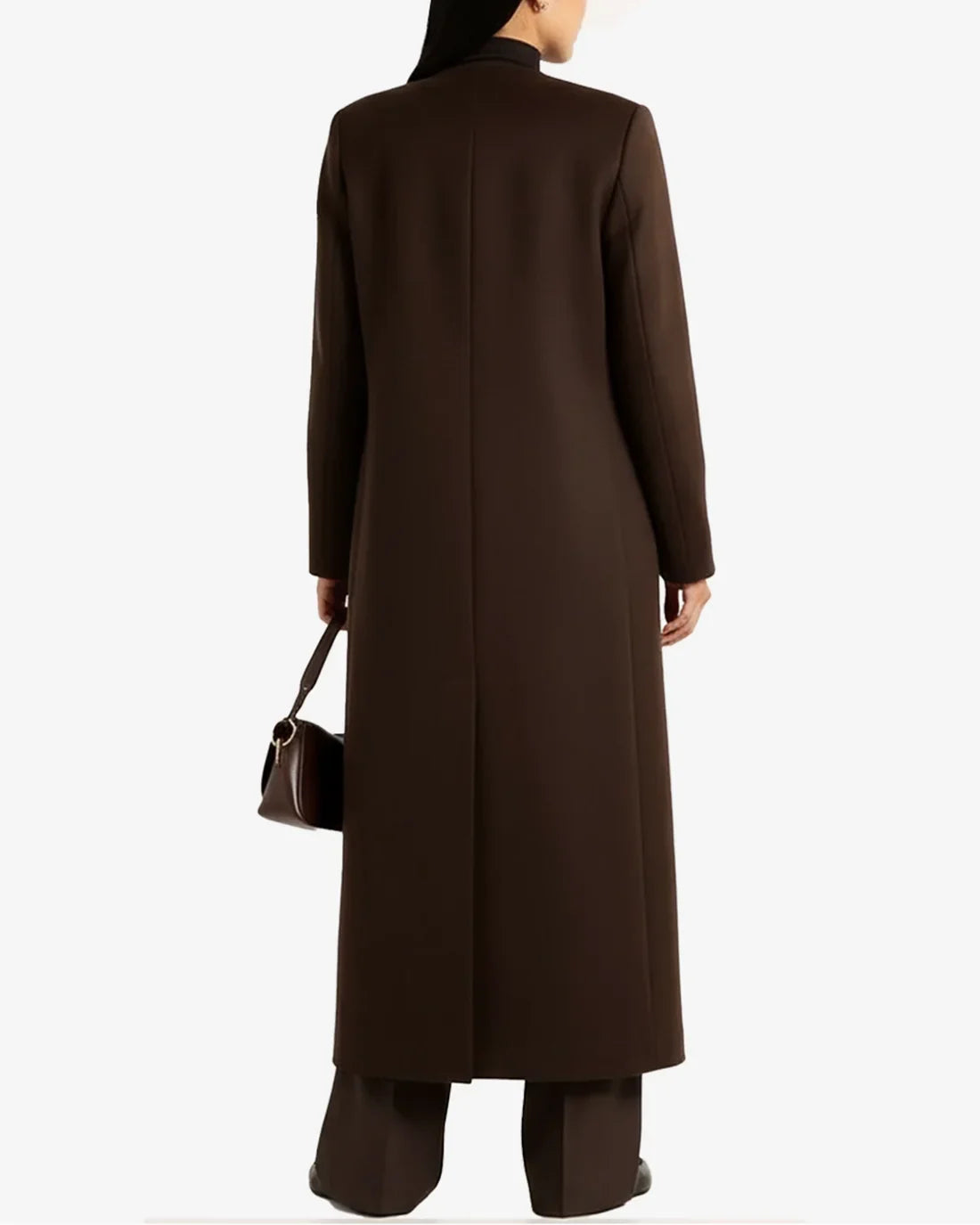 Rosario Womens Collarless Chocolate Brown Wool Trench Coat Buy