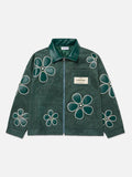 Ryoko Rain Green Floral Suede Work Jacket