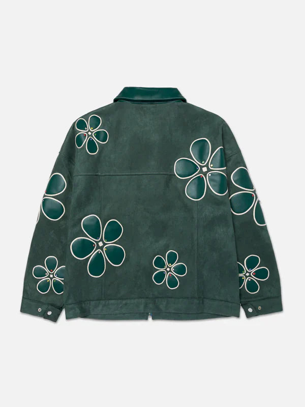 Ryoko Rain Green Floral Suede Work Jacket