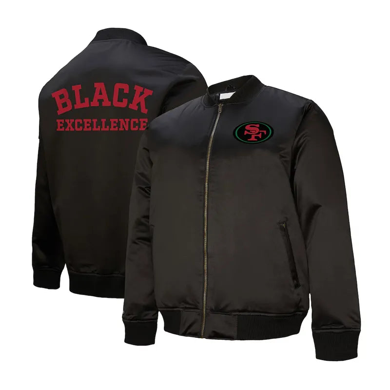 San Francisco 49ers Excellence Black Full-Zip Satin Jacket For men