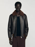 Sandro Leather Jacket With Fur Collar