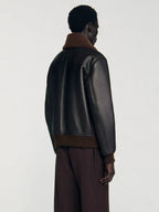 Sandro Leather Jacket With Fur Collar