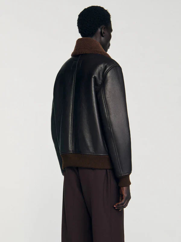 Sandro Leather Jacket With Fur Collar