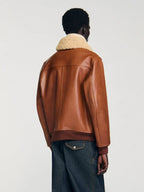 Sandro Leather Jacket With Fur Collar