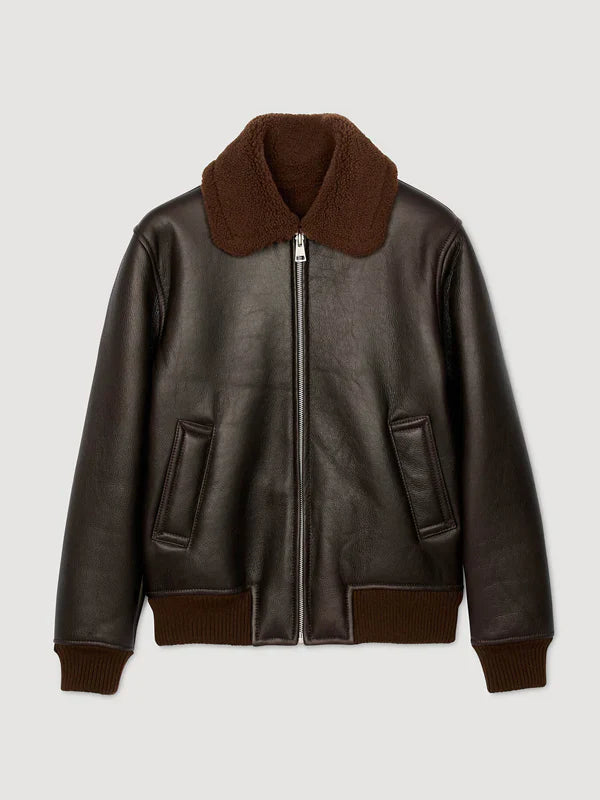 Sandro Leather Jacket With Fur Collar