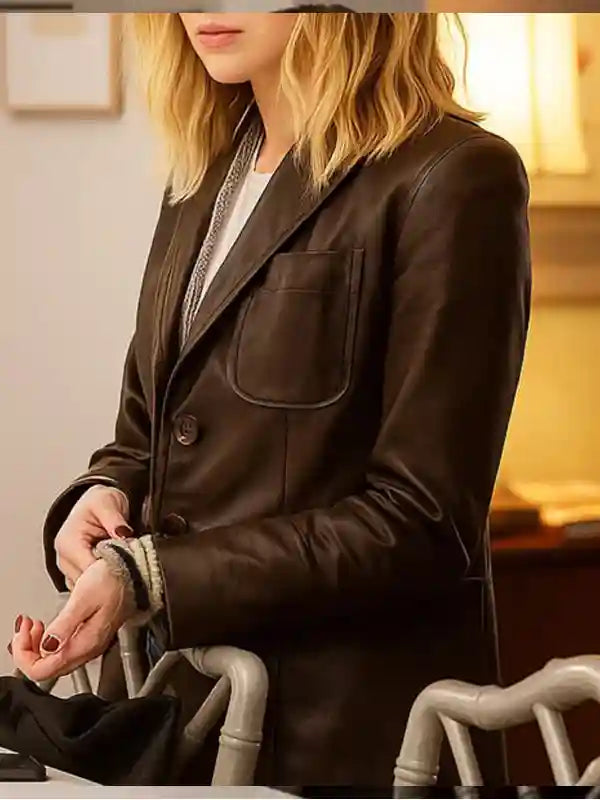 Scream-7-Isabel-May-Brown-Leather-Blazer-SideView