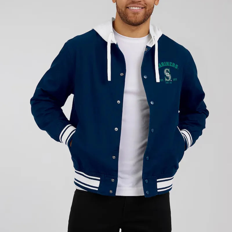 Seattle Mariners Navy Cotton Hooded Jacket In USA