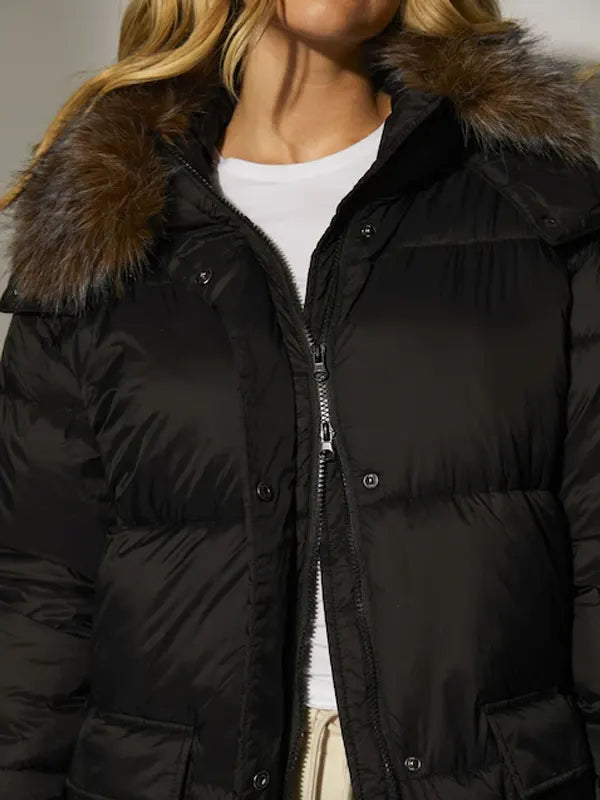 Secret Lives of Gypsy Wives Tina Temple Black Padded Fur Coat