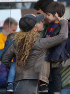 Shakira Brown Biker Leather Jacket
