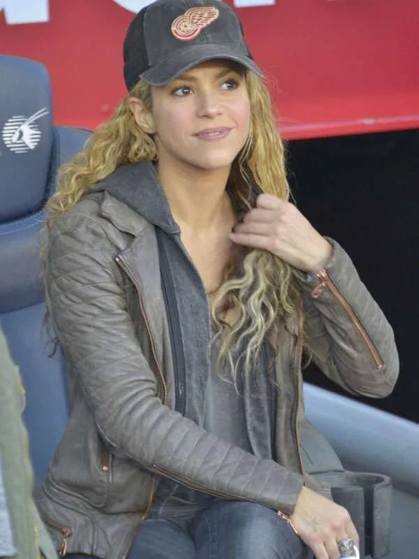 Shakira Brown Biker Leather Jacket