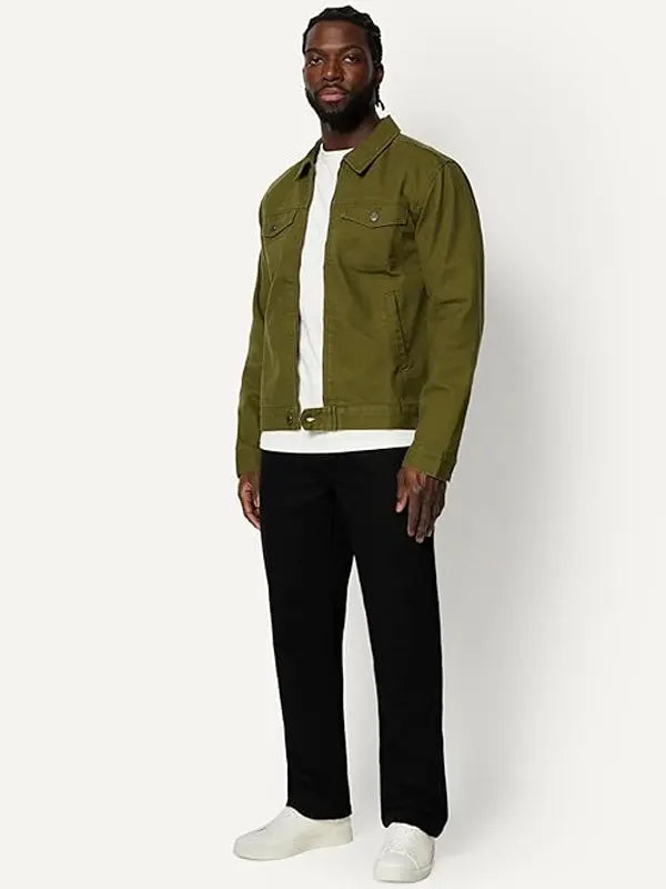 Shayne Torp Olive Green Shirt Collar Cotton ZIP Jacket