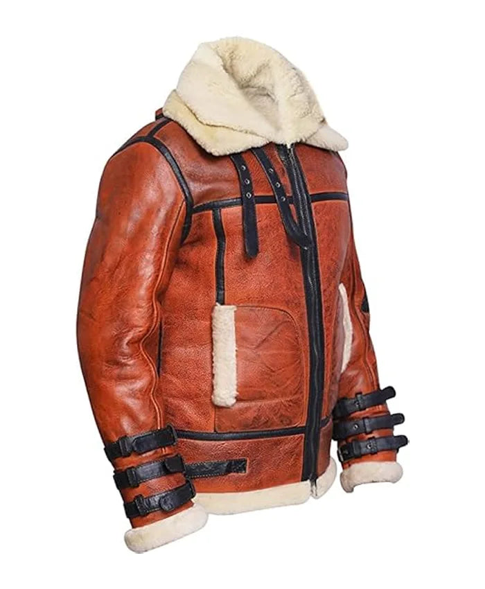 Sheepskin RAF Aviator B6 Waxed Bomber Shearling Jacket For Sale