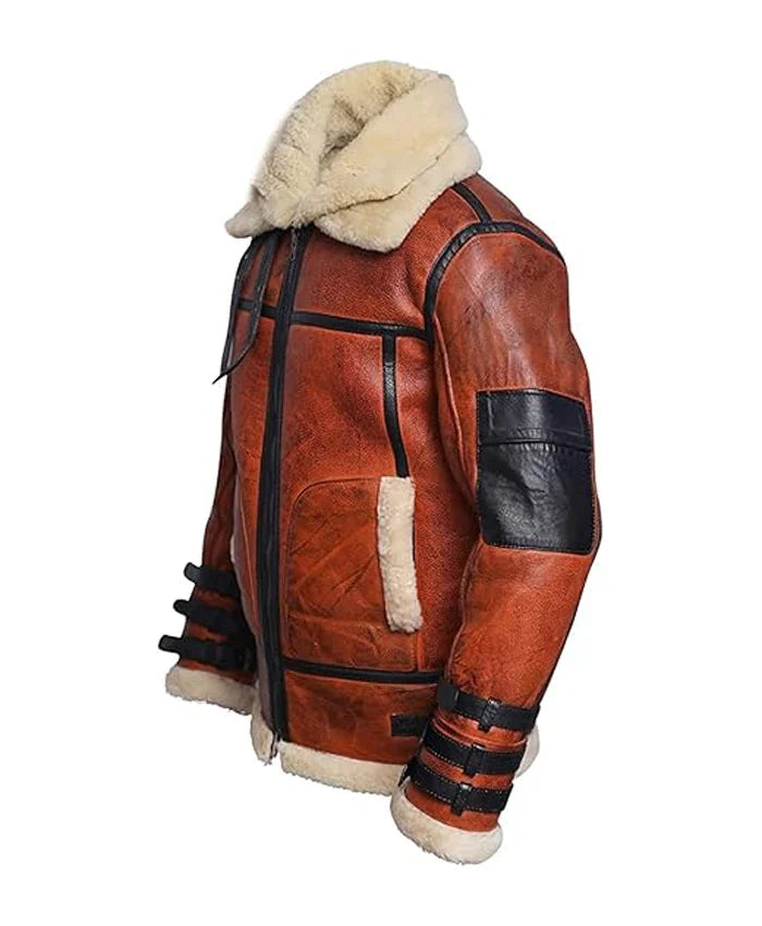 Sheepskin RAF Aviator B6 Waxed Bomber Shearling Jacket For men
