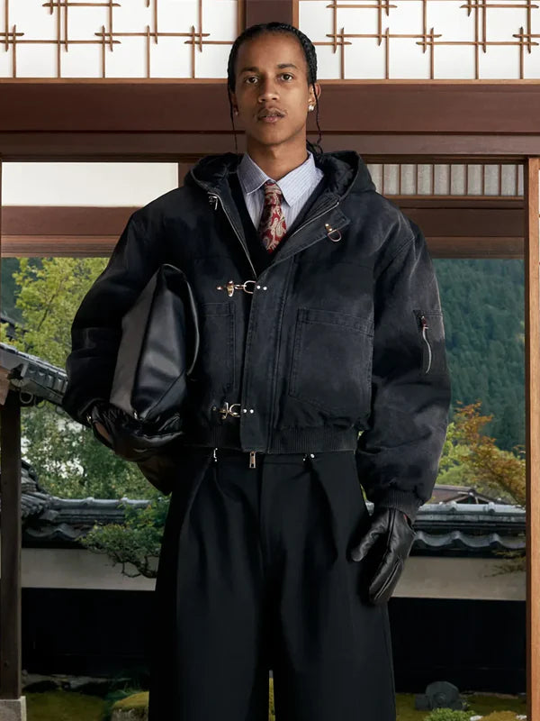 Shinzo-Shige-15oz-Canvas-Clasp-Black-Bomber-Jacket