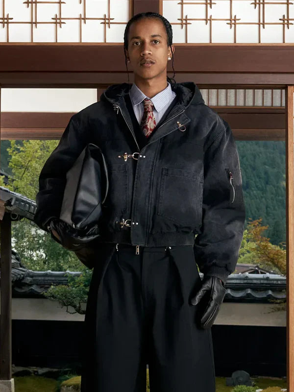 Shinzo-Shige-15oz-Canvas-Clasp-Black-Bomber-Jacket