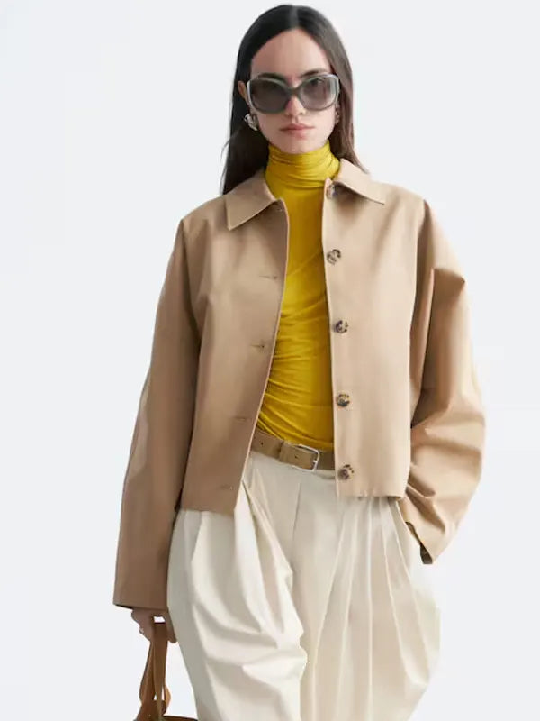 Jayme Heidenreich Women Beige Cotton Casual Jacket
