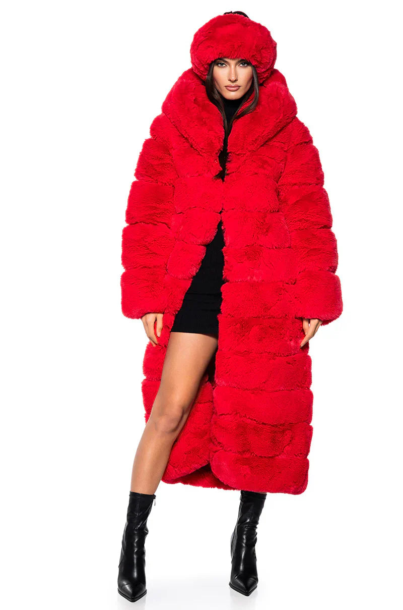 Akira Red Faux Fur Coat