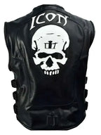 Skull Icon Black Leather Vest