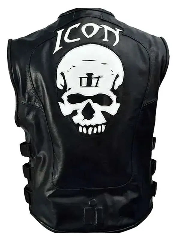 Skull Icon Black Leather Vest