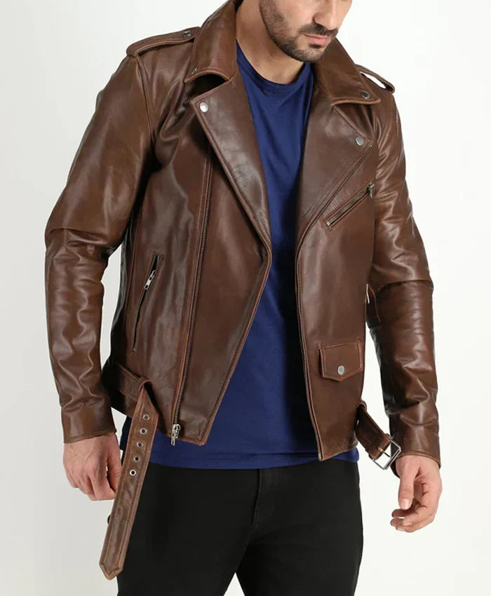 Slim Fit Mens Brown Leather Jackets For Men