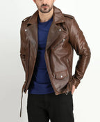Slim Fit Mens Brown Leather Jackets For Sale