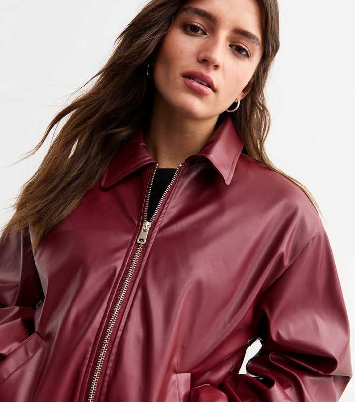Genuine Leather Burgundy Bomber Jacket Women