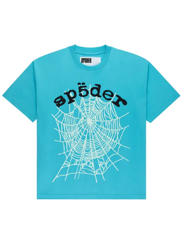 Sp5der-OG-Web-V2-Tee-Cyan