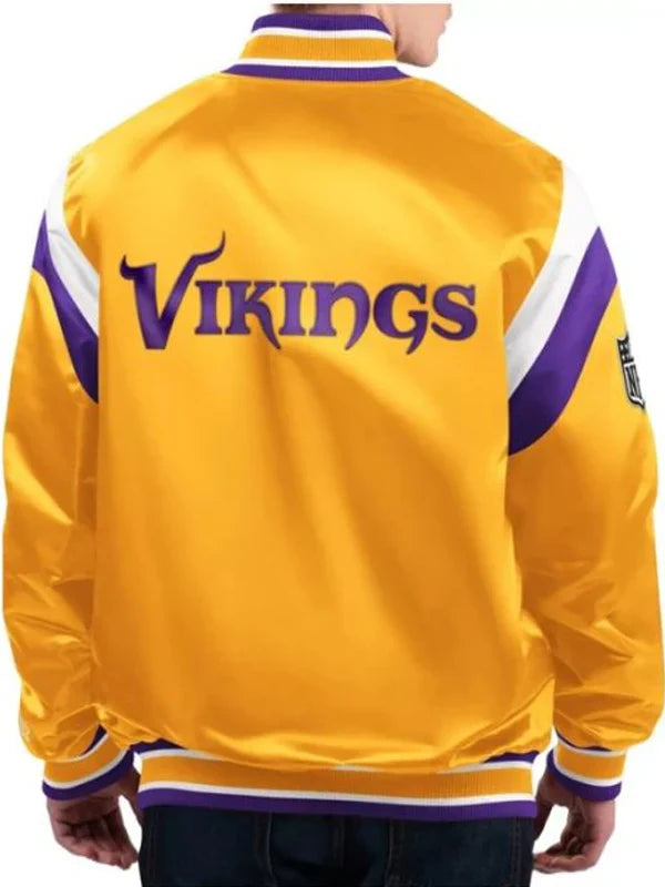 Starter-Minnesota-Vikings-Throwback-Satin-Full-Snap-Yellow-Varsity-Jacket
