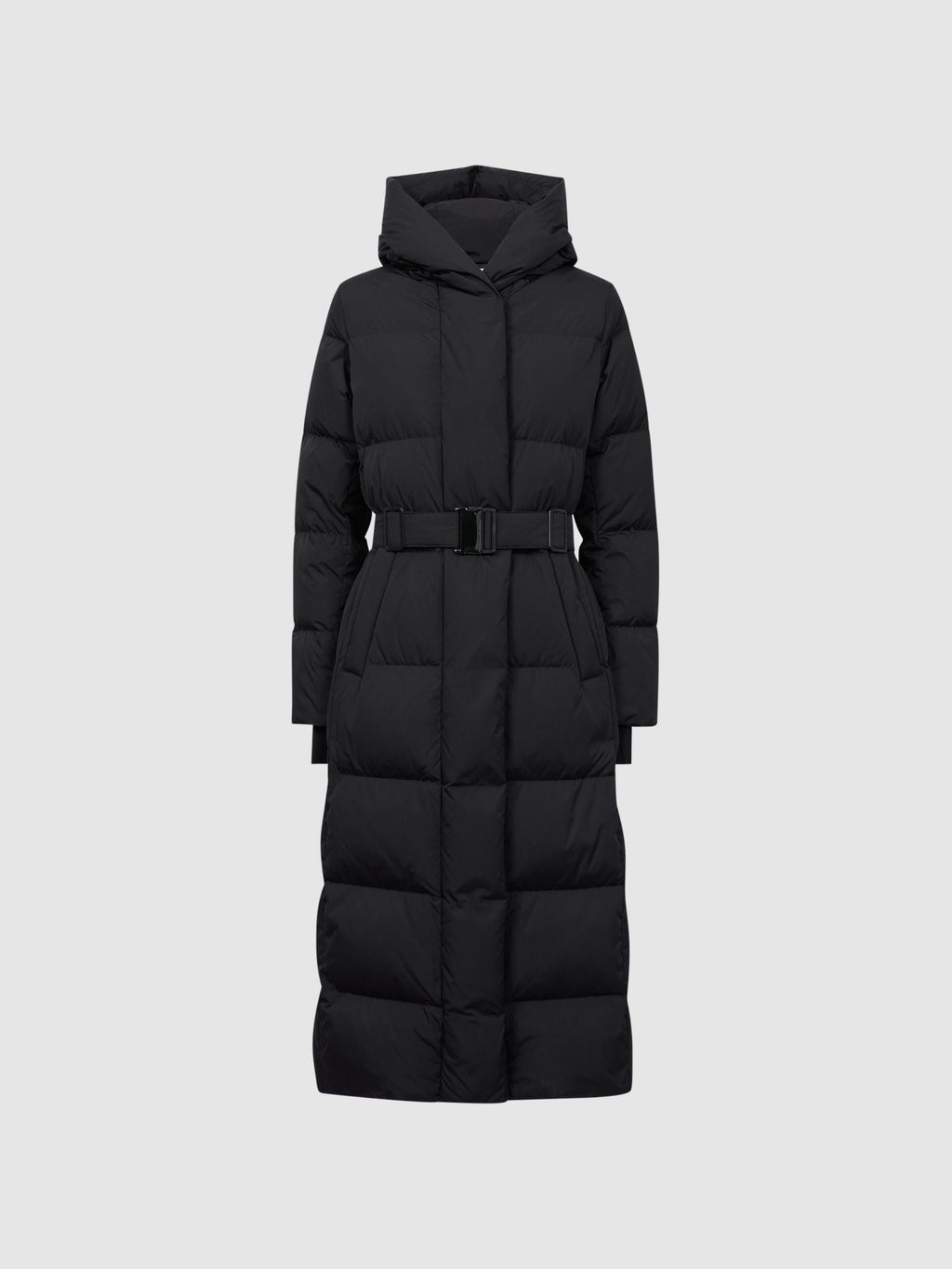 Stylish black puffer coat front