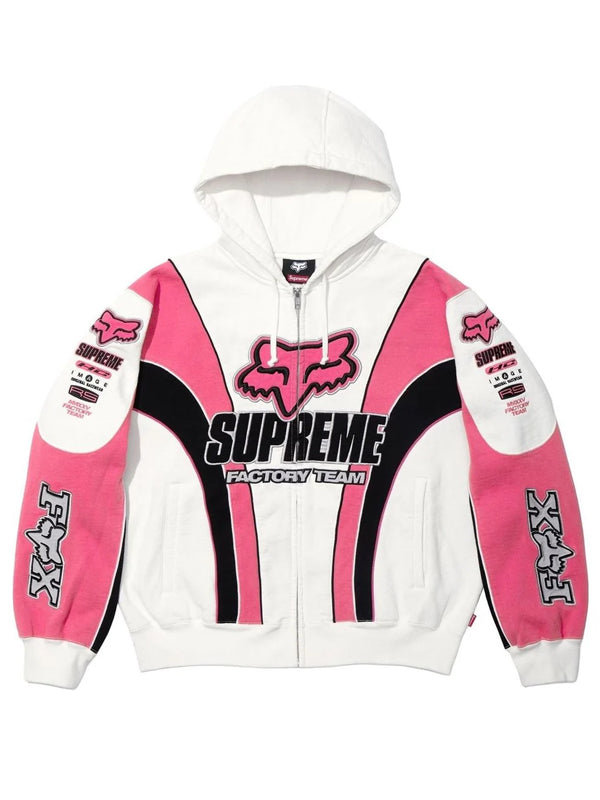 Supreme-Fox-Racing-ZIP-Up-Hooded-Sweatshirt-White-Pink